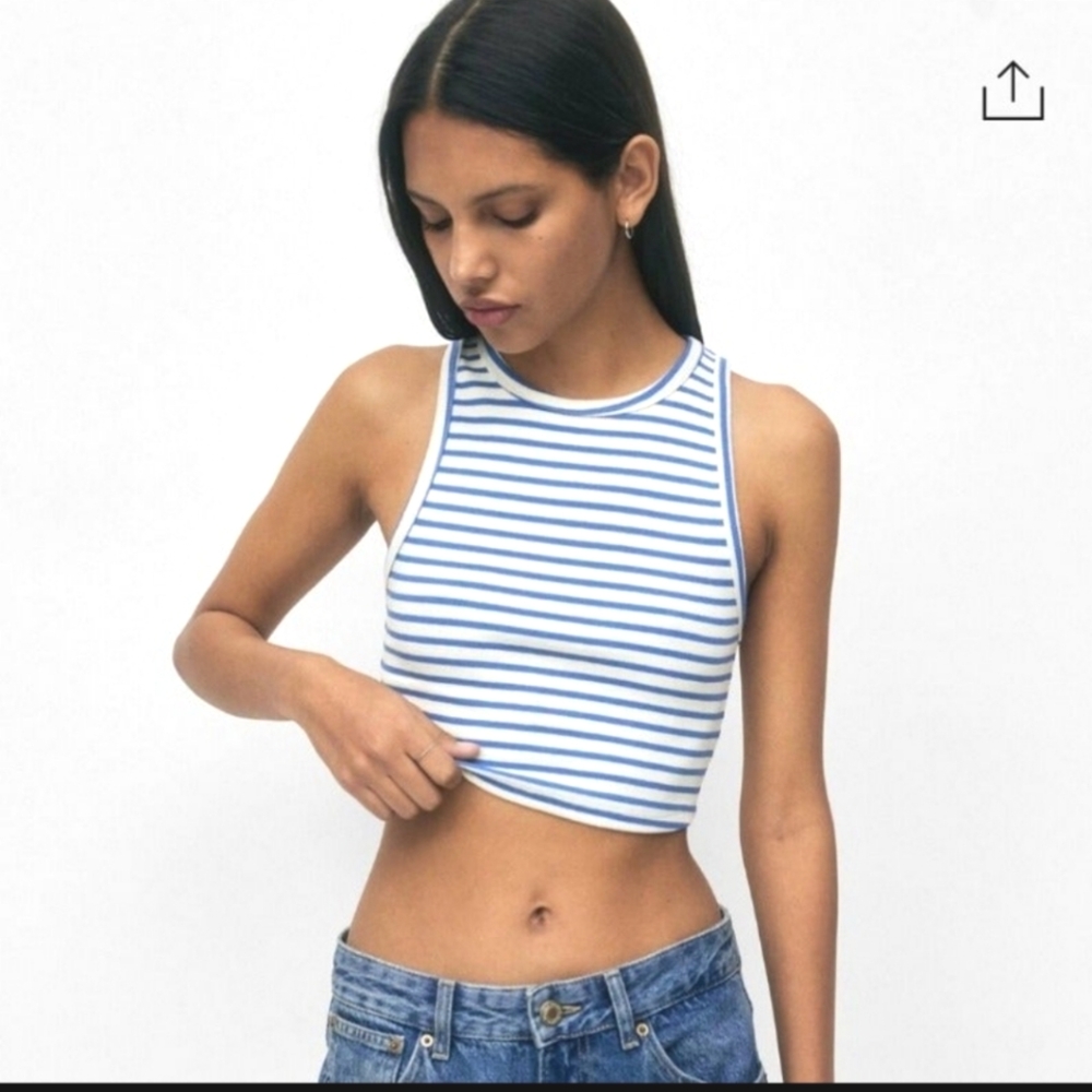 Pull&Bear Striped Ribbed Crop Tank Top from Spain